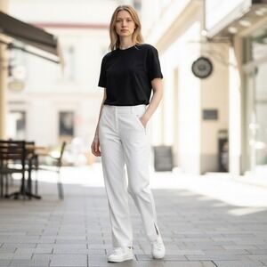 Per Se by Carlisle ELLE White Wide Leg Side Zip Trousers Pants Size 14 Split Hem